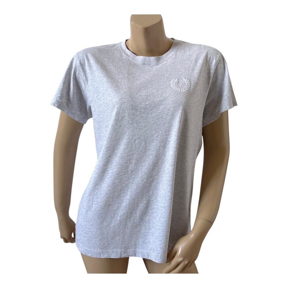 PINK Gray Cotton Crewneck T-Shirt White Logo Back Graphic Size XS - Picture 1 of 8